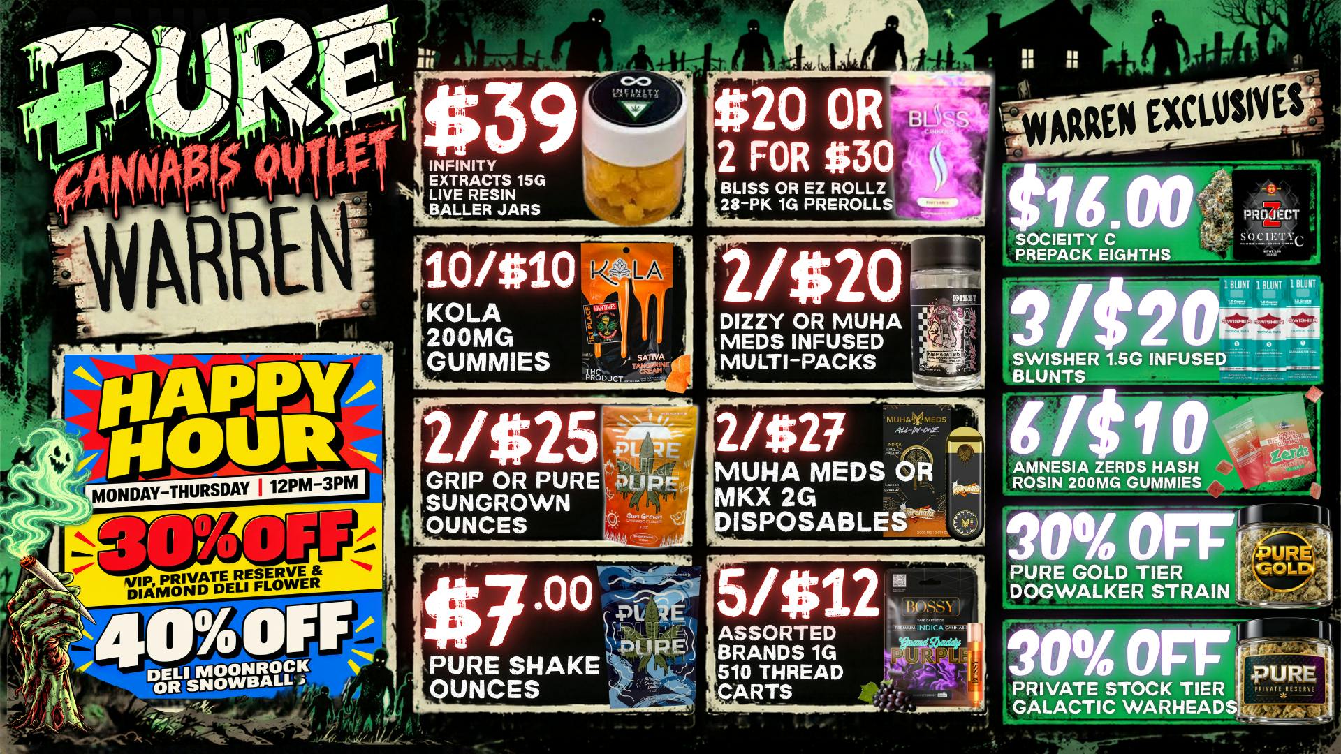 Pure Cannabis Outlet - Warren 30% OFF DELI + 40% OFF INFUSED HAPPY HOUR