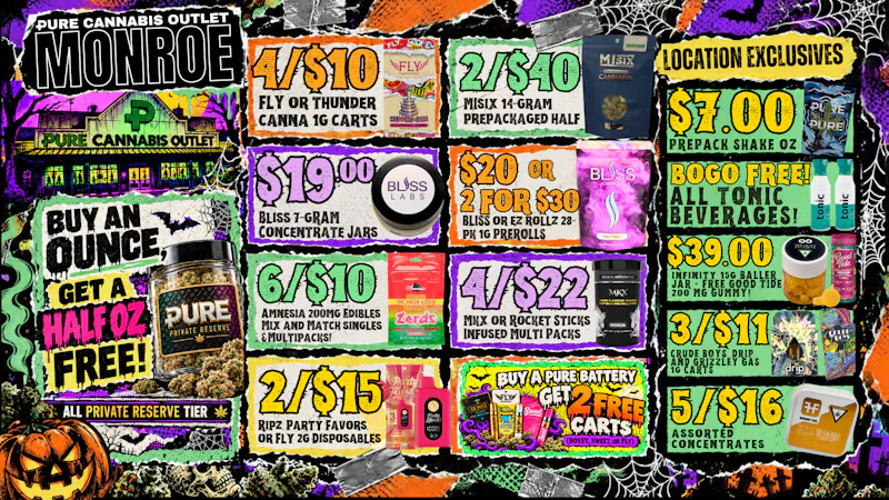 Pure Cannabis Outlet - Monroe SPOOKY SAVINGS AT PURE! 👻 BOGO FREE ALL TONIC
