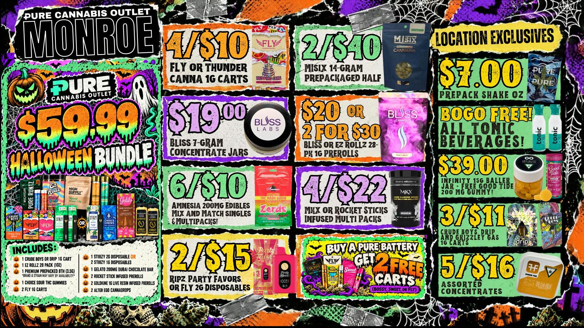 Pure Cannabis Outlet - Monroe SPOOKY SAVINGS AT PURE! 👻 $59.99 HALLOWEEN BUNDLE