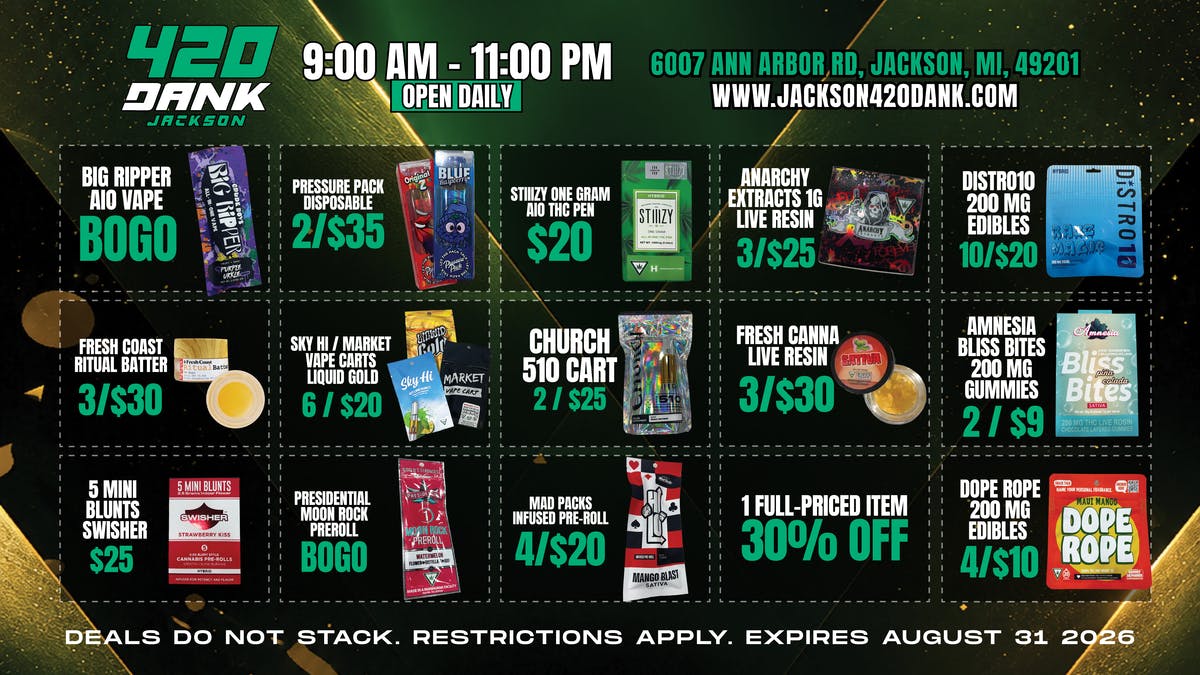420 Dank - Jackson 420 Dank Coupon Deals: Fresh Savings Through 8/31!