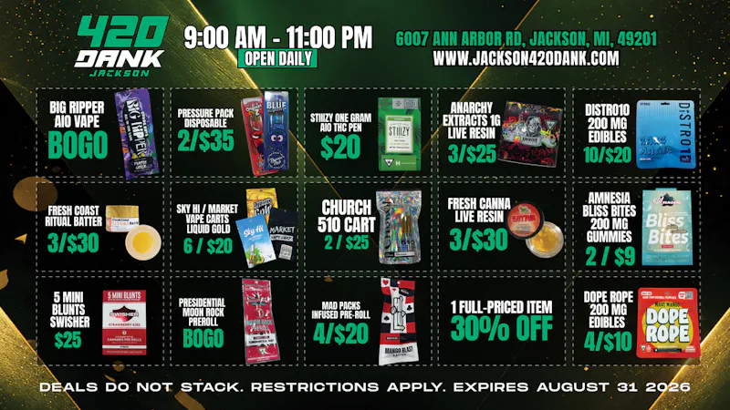 420 Dank - Jackson 420 Dank Coupon Deals: Fresh Savings Through 8/31!