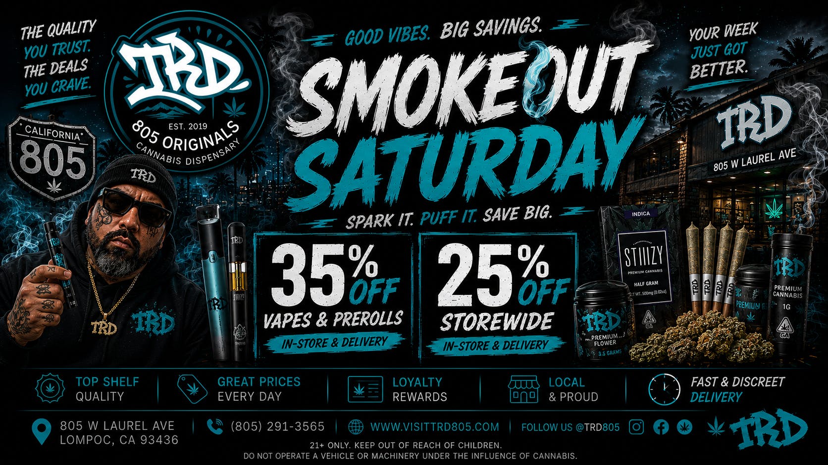 TRD Delivery Smokeout Saturday | 35% OFF Vapes & Prerolls