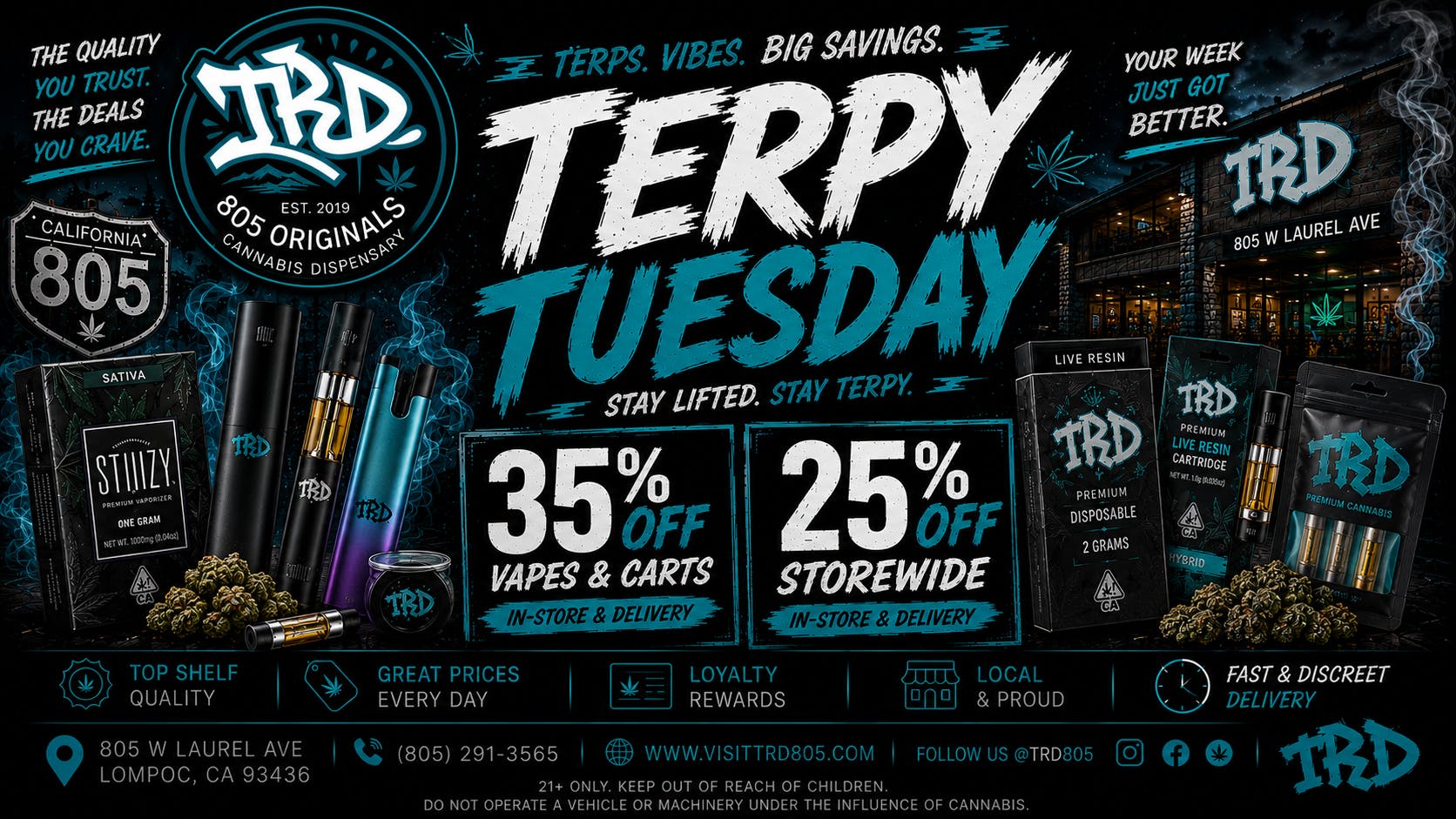 TRD Delivery Terpy Tuesday | 35% OFF Vapes & Carts 25% OFF Stor