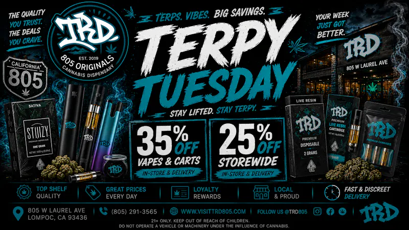 TRD Delivery Terpy Tuesday | 35% OFF Vapes & Carts 25% OFF Stor