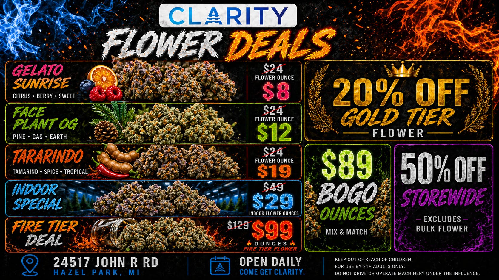 CLARITY Cannabis - Hazel Park $8, $12, $19 Oz's + 50% OFF STOREWIDE!