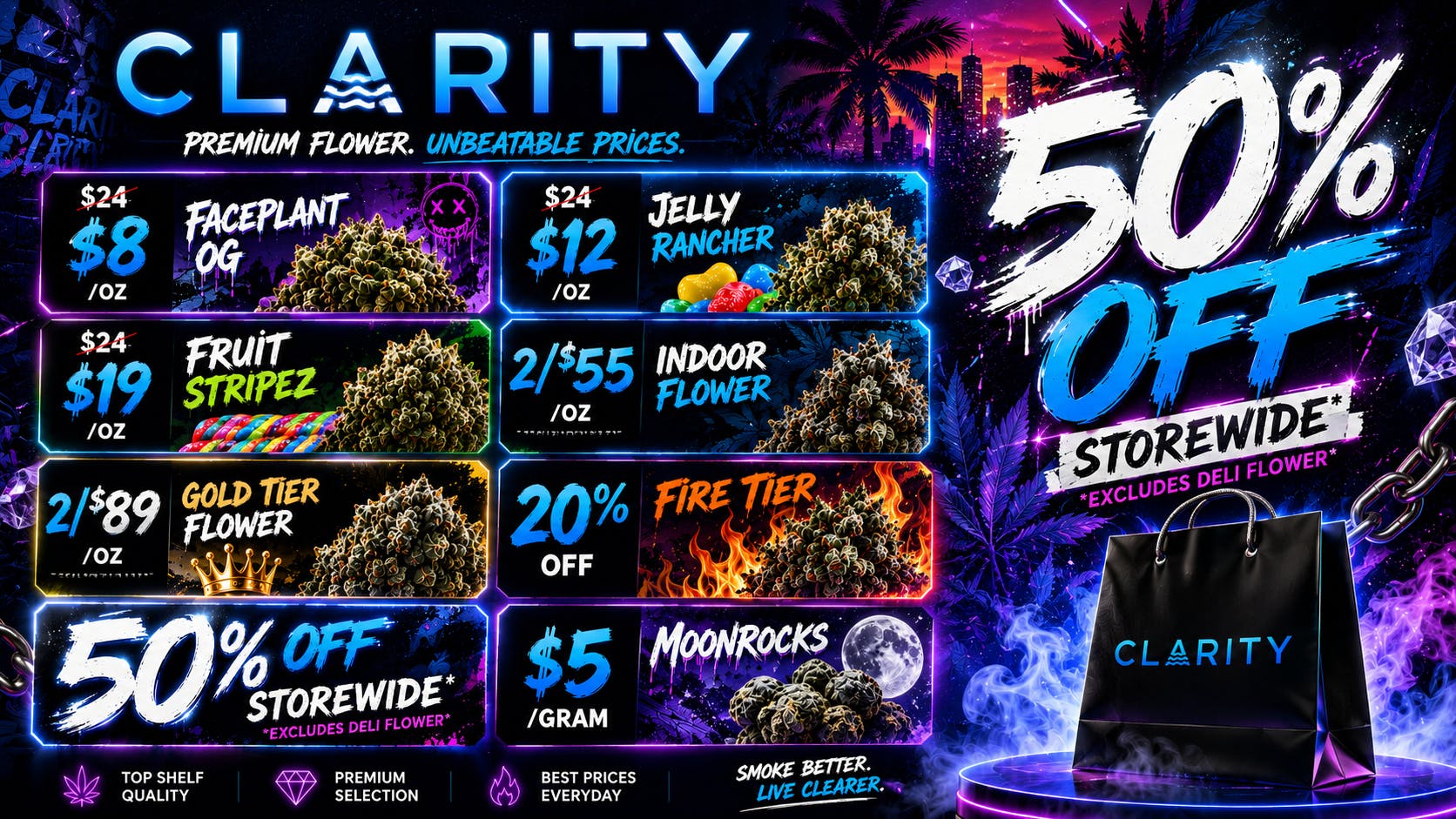 CLARITY Cannabis - Hazel Park 50% OFF STOREWIDE - $8 Oz $12 Oz $19 Oz