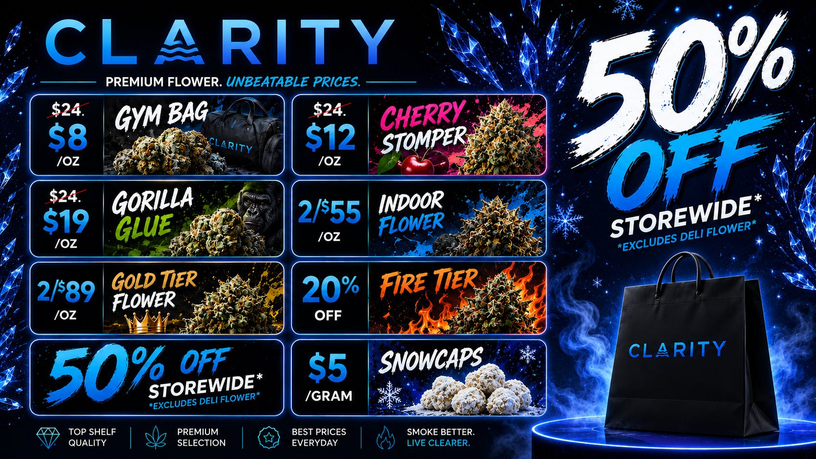 CLARITY Cannabis - Hazel Park 50% OFF STOREWIDE - $8 Oz $12 Oz $19 Oz