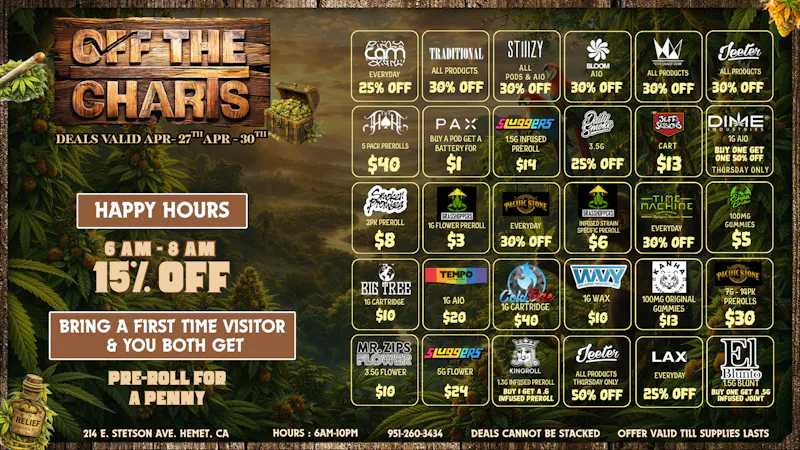 Off The Charts - Hemet on Stetson Ave WE'RE NOW OPEN!! FTP RECIEVES A FREE ITEM!!