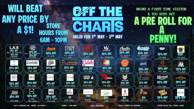 Off The Charts - Hemet on Stetson Ave WE'RE NOW OPEN!! FTP RECIEVES A FREE ITEM!!