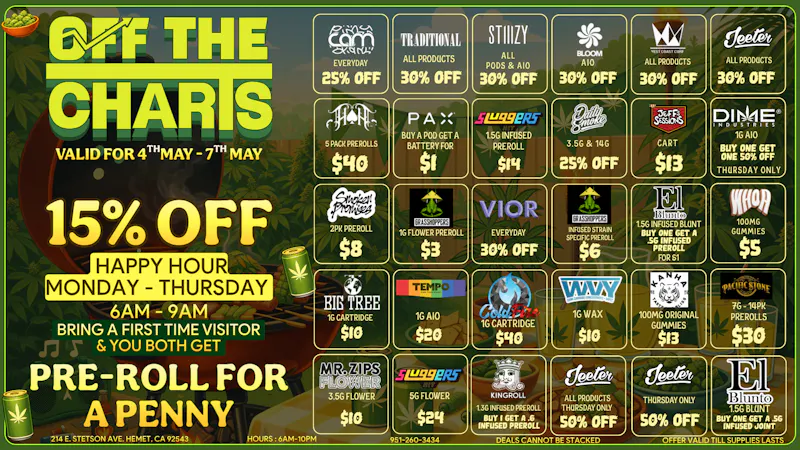 Off The Charts - Hemet on Stetson Ave WE'RE NOW OPEN!! FTP RECIEVES A FREE ITEM!!