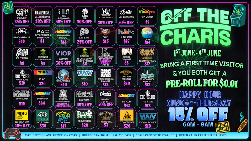 Off The Charts - Hemet on Stetson Ave WE'RE NOW OPEN!! FTP RECIEVES A FREE ITEM!!