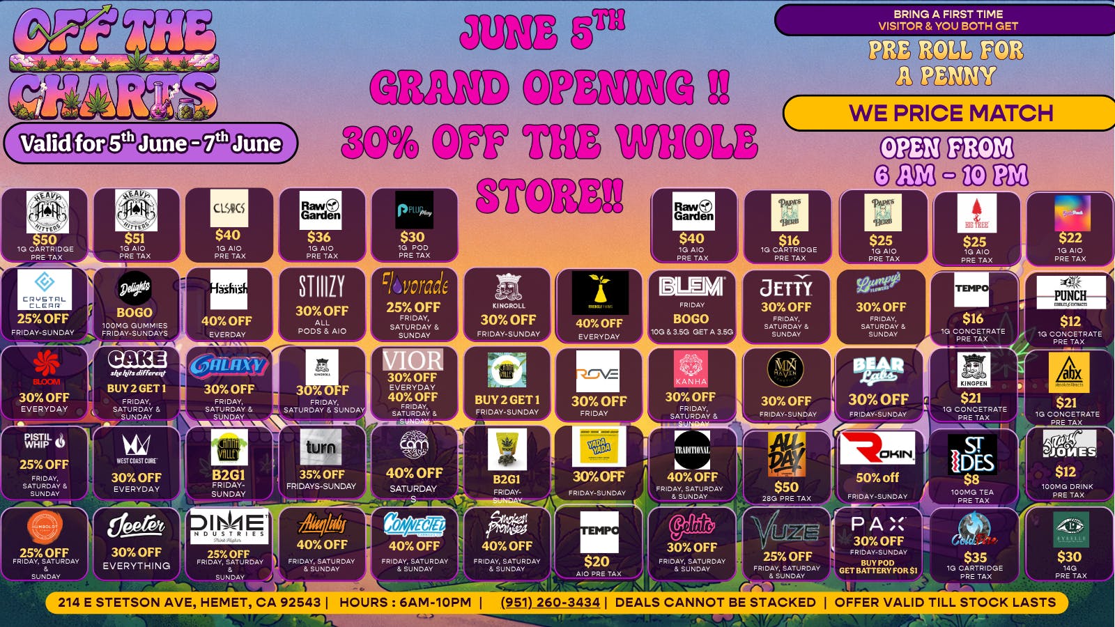Off The Charts - Hemet on Stetson Ave WE'RE NOW OPEN!! FTP RECIEVES A FREE ITEM!!