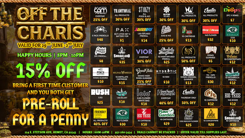 Off The Charts - Hemet on Stetson Ave FTP GET 30% OFF!!!