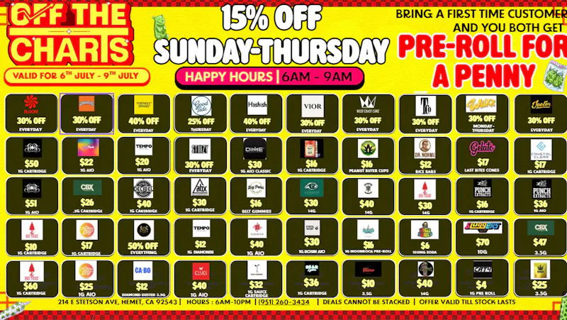 Off The Charts - Hemet on Stetson Ave FTP GET 30% OFF!!!