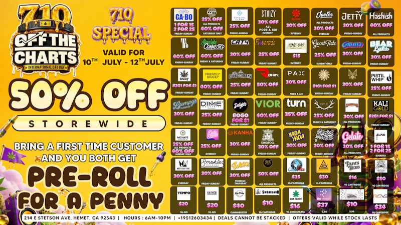 Off The Charts - Hemet on Stetson Ave WE'RE NOW OPEN!! FTP RECIEVES A FREE ITEM!!