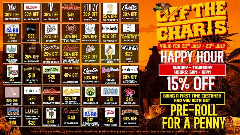 Off The Charts - Hemet on Stetson Ave 30% off 1st time customers!