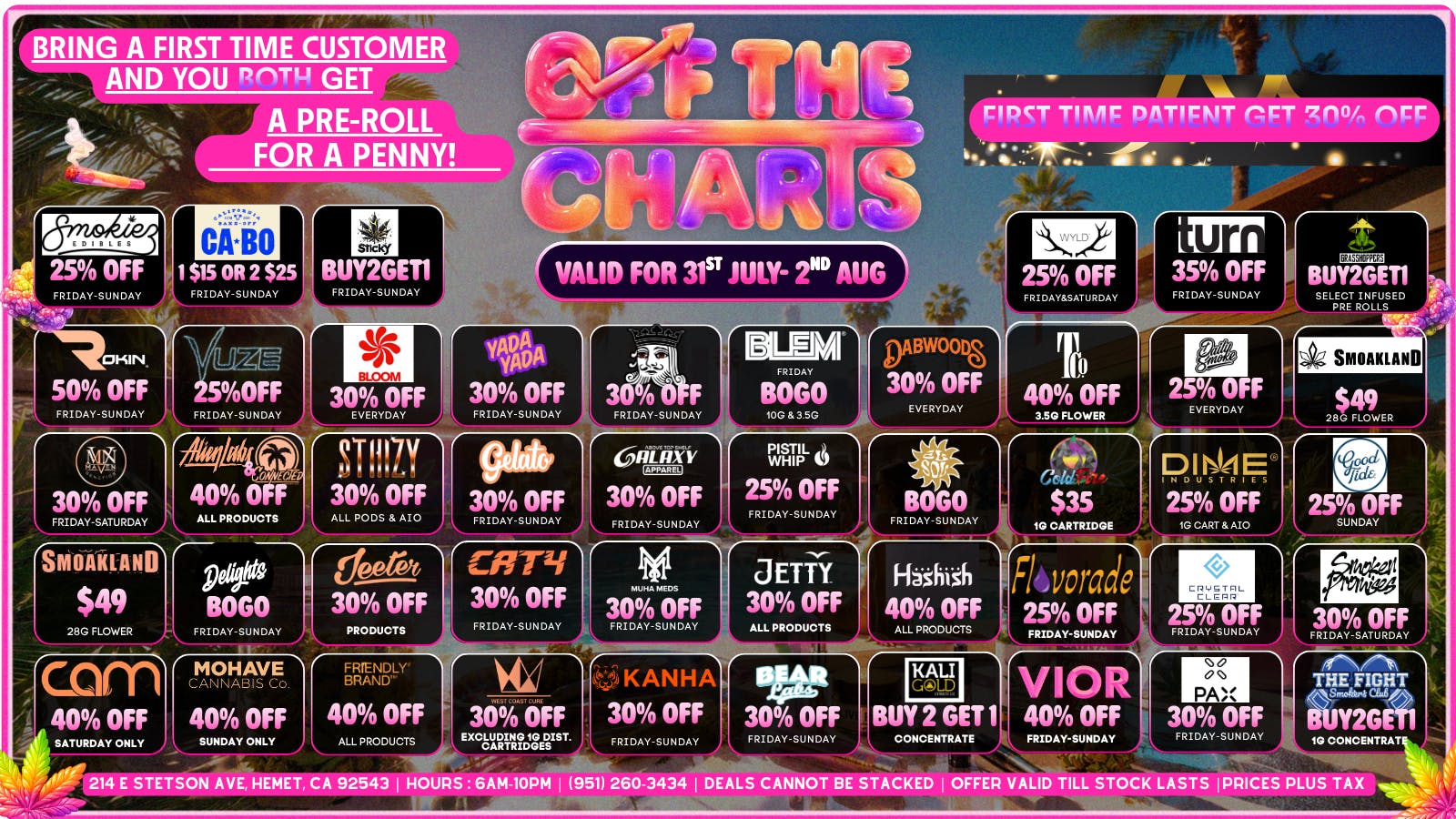 Off The Charts - Hemet on Stetson Ave 30% off First time customers!