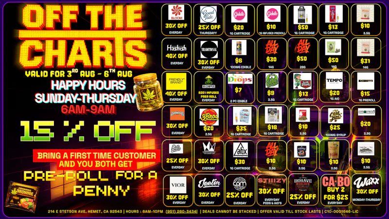 Off The Charts - Hemet on Stetson Ave 30% off First time customers !!!