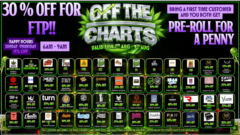 Off The Charts - Hemet on Stetson Ave FTP GET 30% OFF!!!