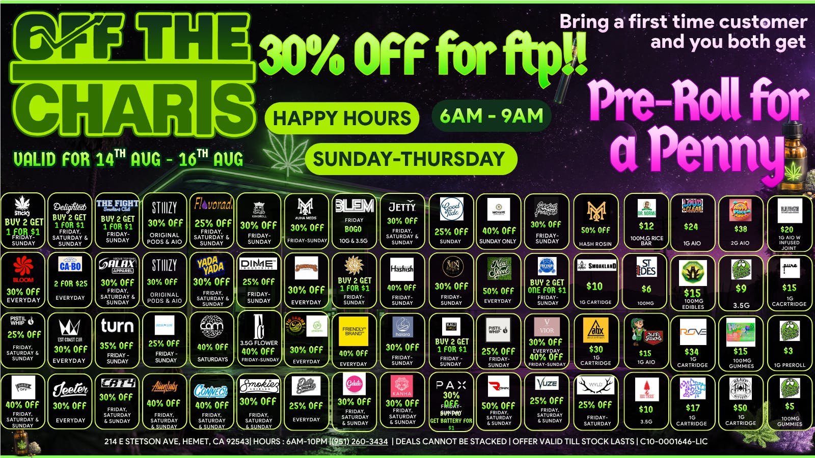 Off The Charts - Hemet on Stetson Ave WE'RE NOW OPEN!! FTP RECIEVES A 30% OFF !!