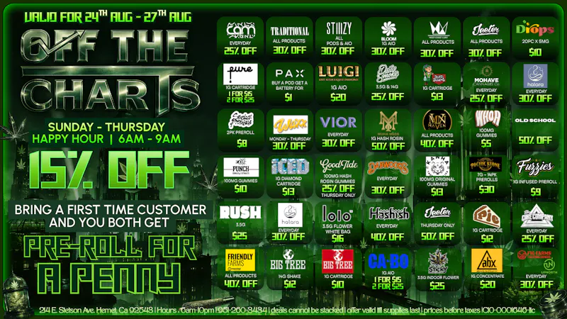 Off The Charts - Hemet on Stetson Ave HOT DEALS THIS SUMMER!!