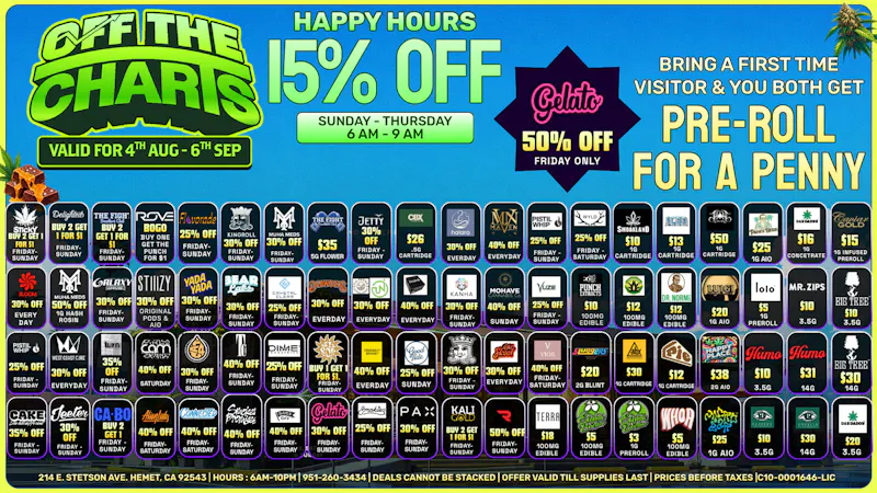 Off The Charts - Hemet on Stetson Ave HOT DEALS THIS SUMMER!!