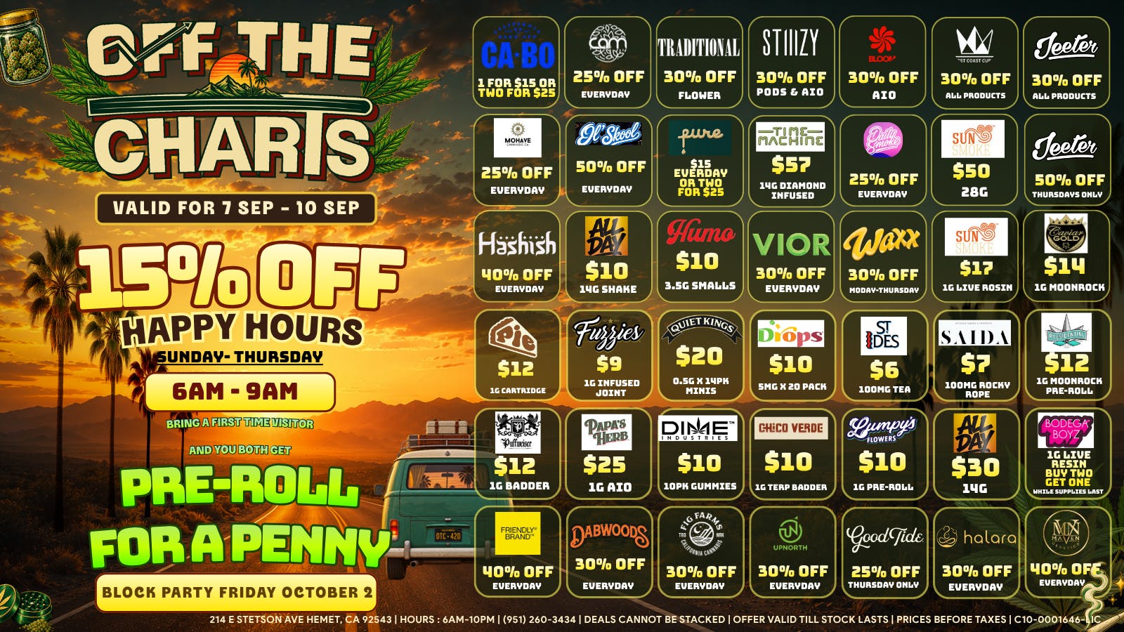 Off The Charts - Hemet on Stetson Ave 30% First Time Patience