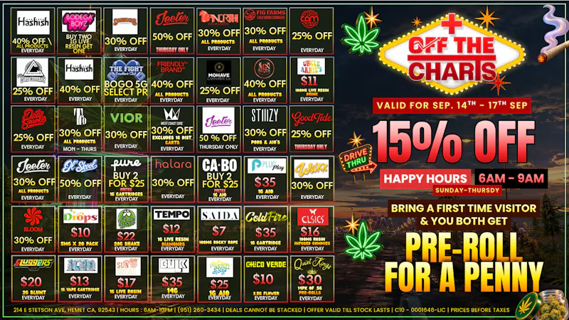 Off The Charts - Hemet on Stetson Ave WE'RE NOW OPEN!! FTP RECIEVES A FREE ITEM!!