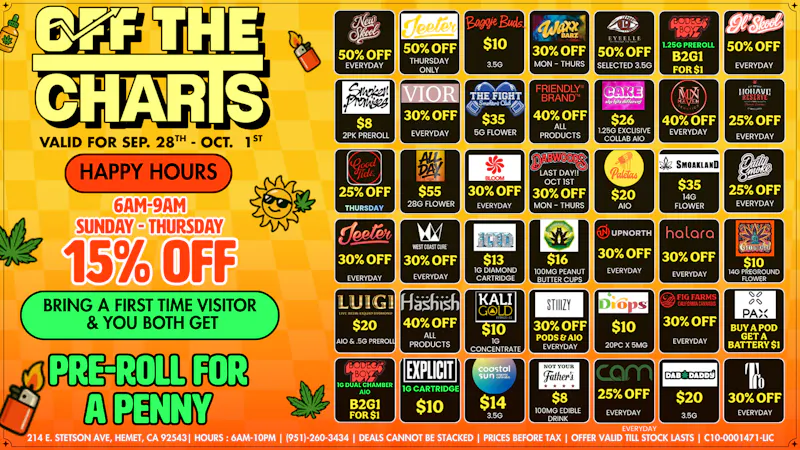 Off The Charts - Hemet on Stetson Ave FTP RECEIVES 30% OFF!!