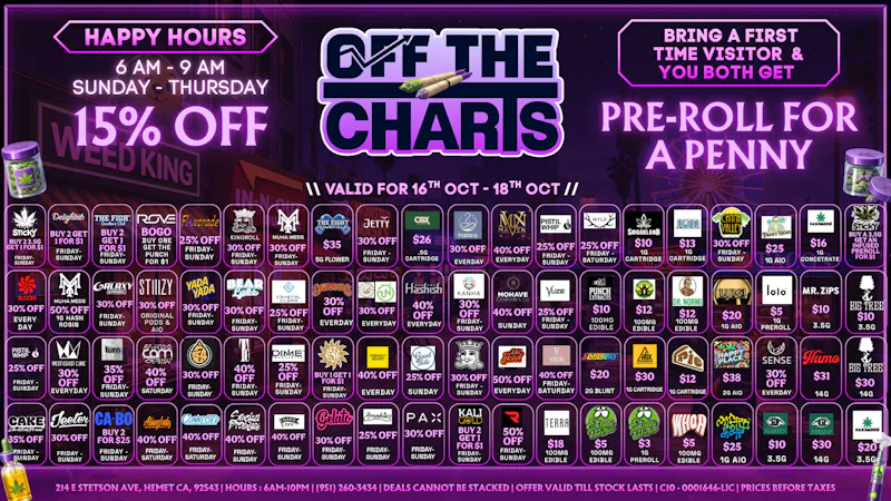 Off The Charts - Hemet on Stetson Ave 30% first time customer