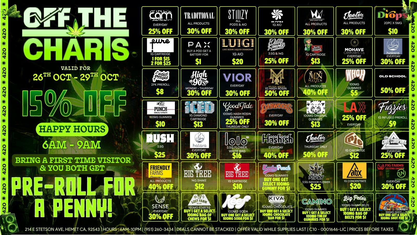 Off The Charts - Hemet on Stetson Ave FTP 30% OFF!!!!