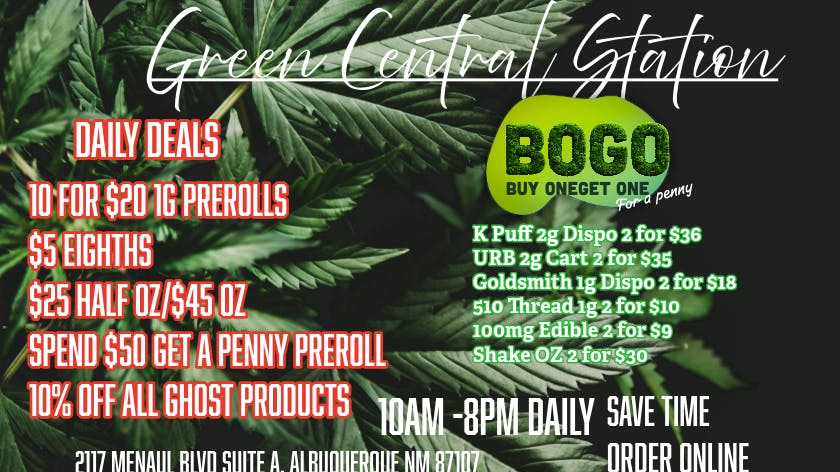Green Central Station 🚨 $5 8THS, $10 for $20 PREROLLS🚨