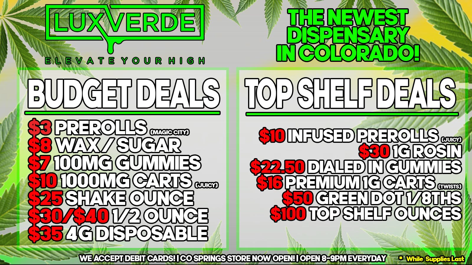 Flavors - Circle BOGO 25% Off, $35 4g Vapes, $100 Top Shelf Ounces