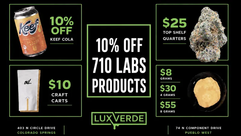 Lux Verde 10% off 710 Labs Products