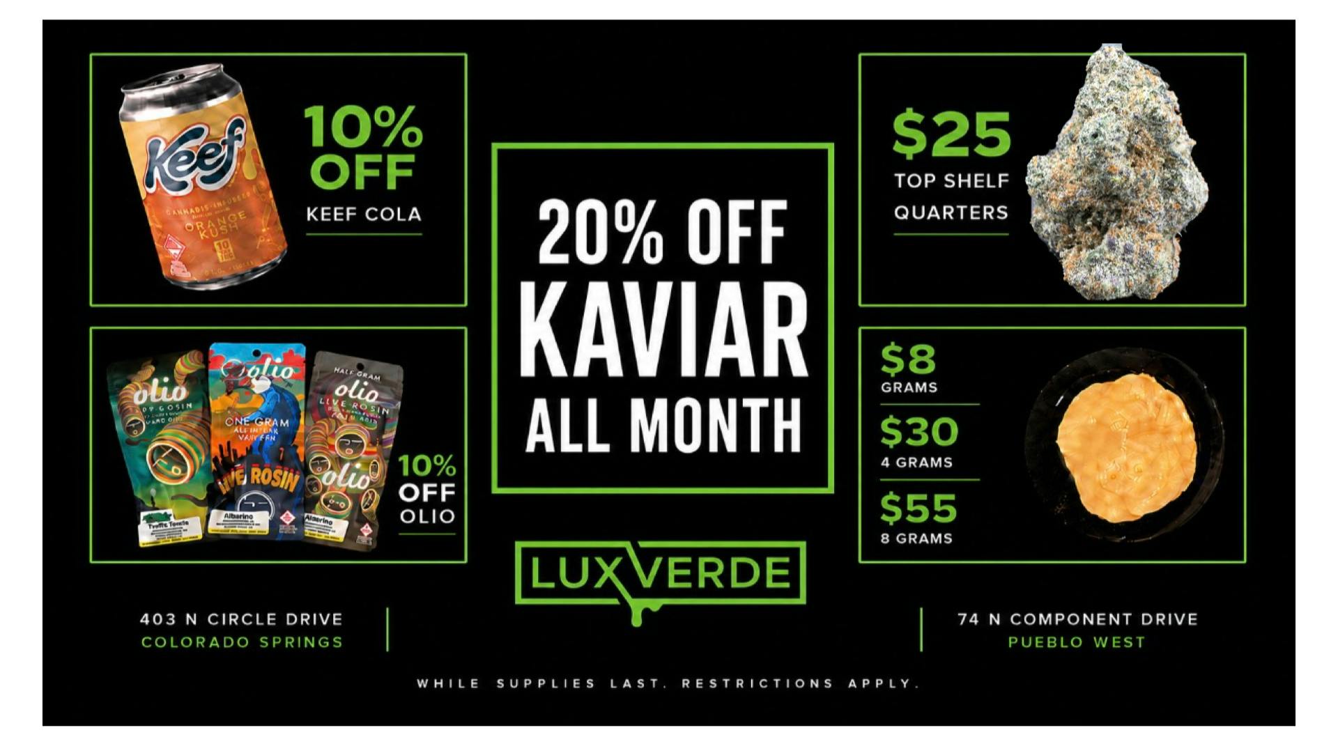 Lux Verde 20% off Kaviar ALL MONTH!