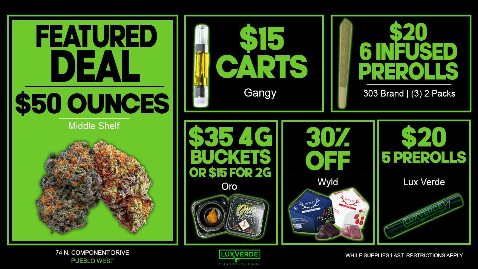 Lux Verde $60 Ounces, $35 Buckets, $15 Carts & More!