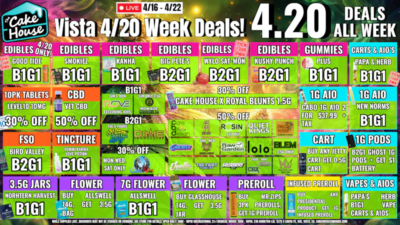 The Cake House - Vista TCH Vista Weekly Deals!