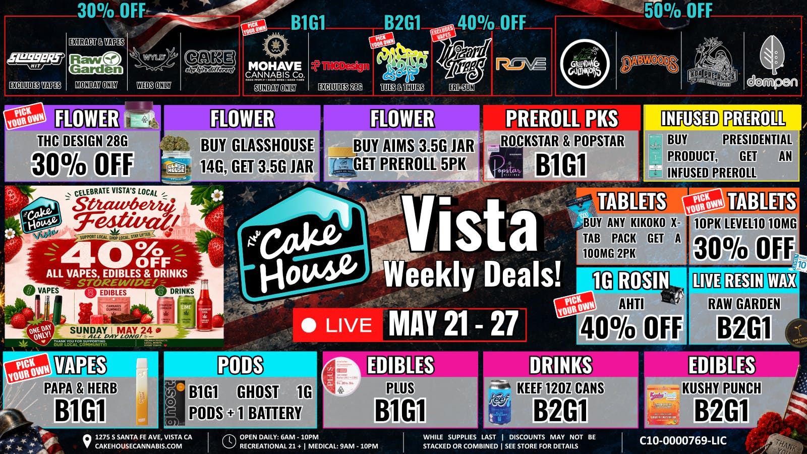 The Cake House - Vista 5/21 - 27: TCH Vista Deals!