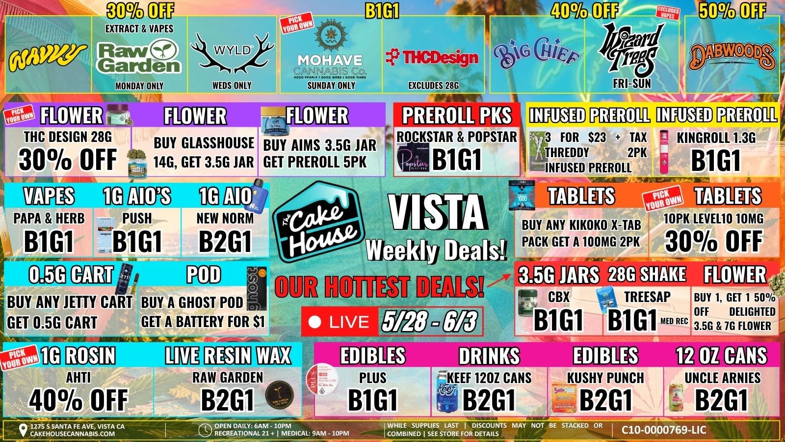 The Cake House - Vista 5/28 - 6/3: TCH Vista Weekly Deals!