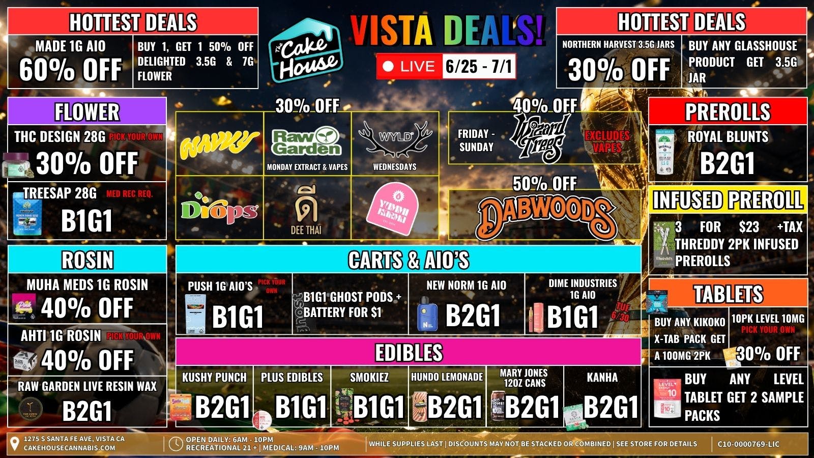 The Cake House - Vista 6/25 - 7/1: TCH Vista Weekly Deals!