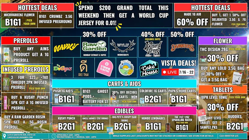The Cake House - Vista 7/16 - 22: TCH Vista Weekly Deals!
