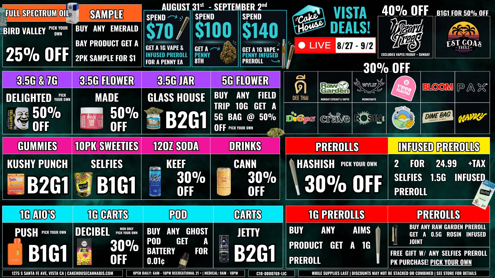 The Cake House - Vista 8/27 - 9/2: TCH Vista Weekly Deals!