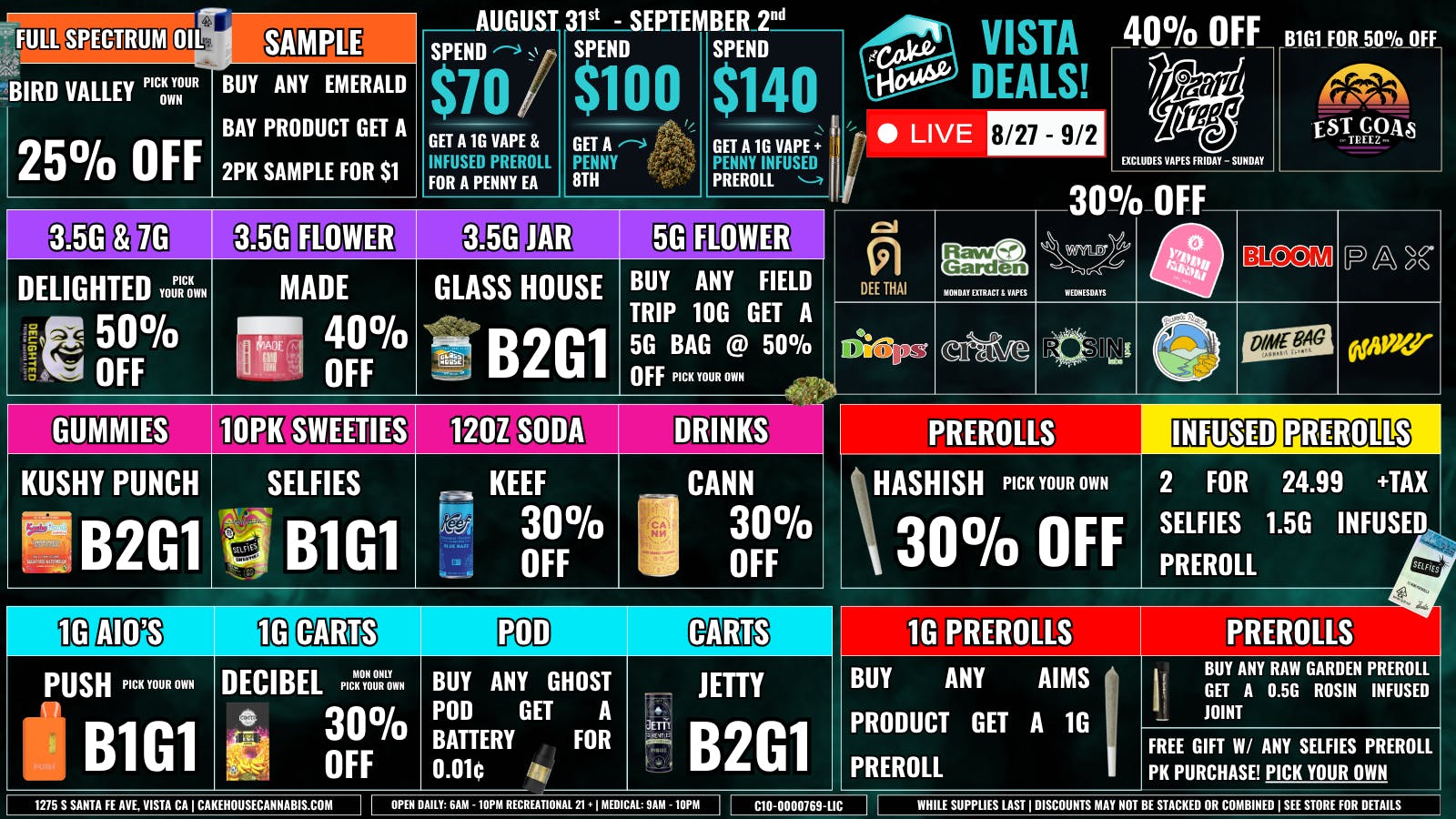 The Cake House - Vista 8/27 - 9/2: TCH Vista Weekly Deals!