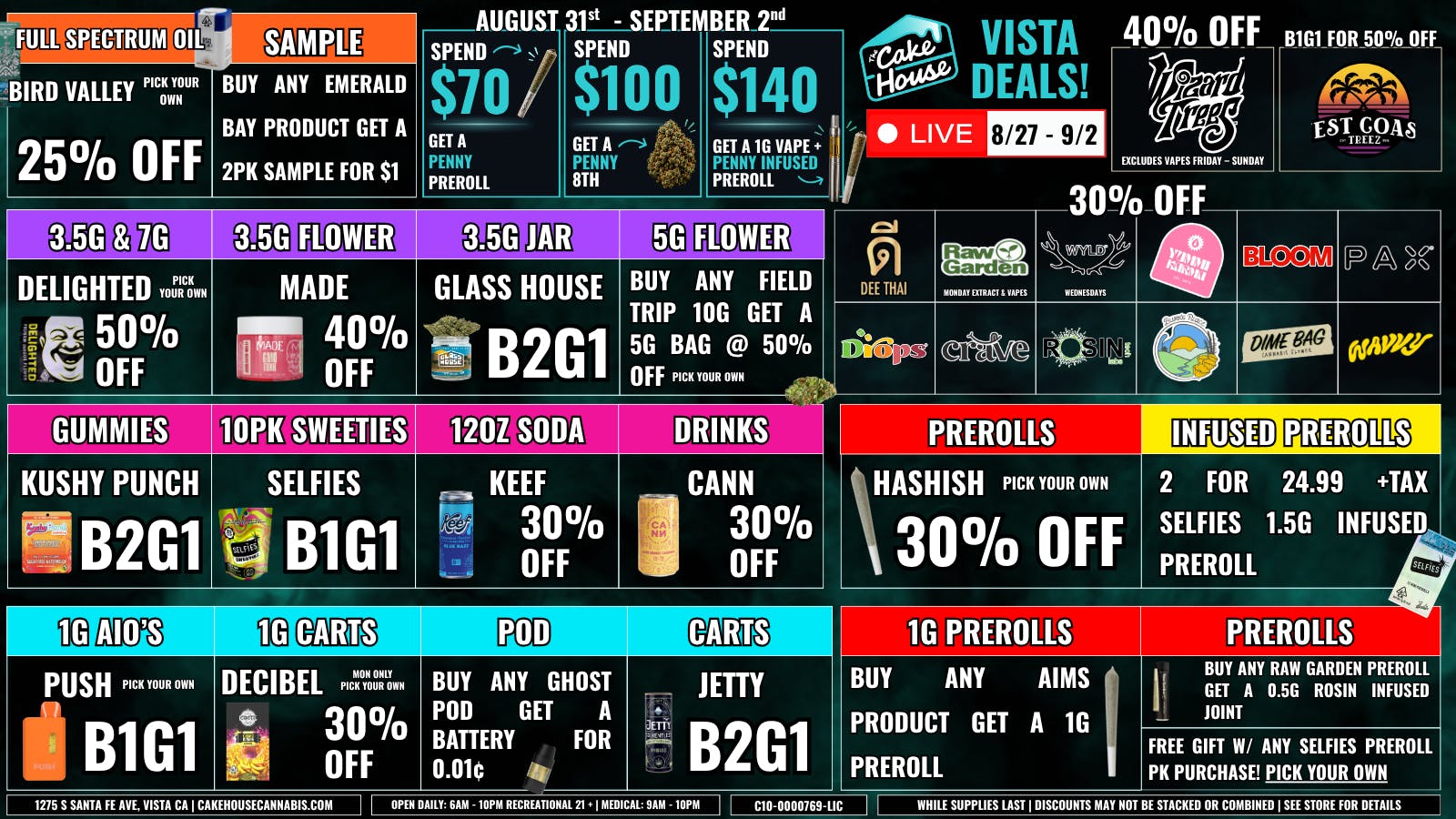 The Cake House - Vista 8/27 - 9/2: TCH Vista Weekly Deals!