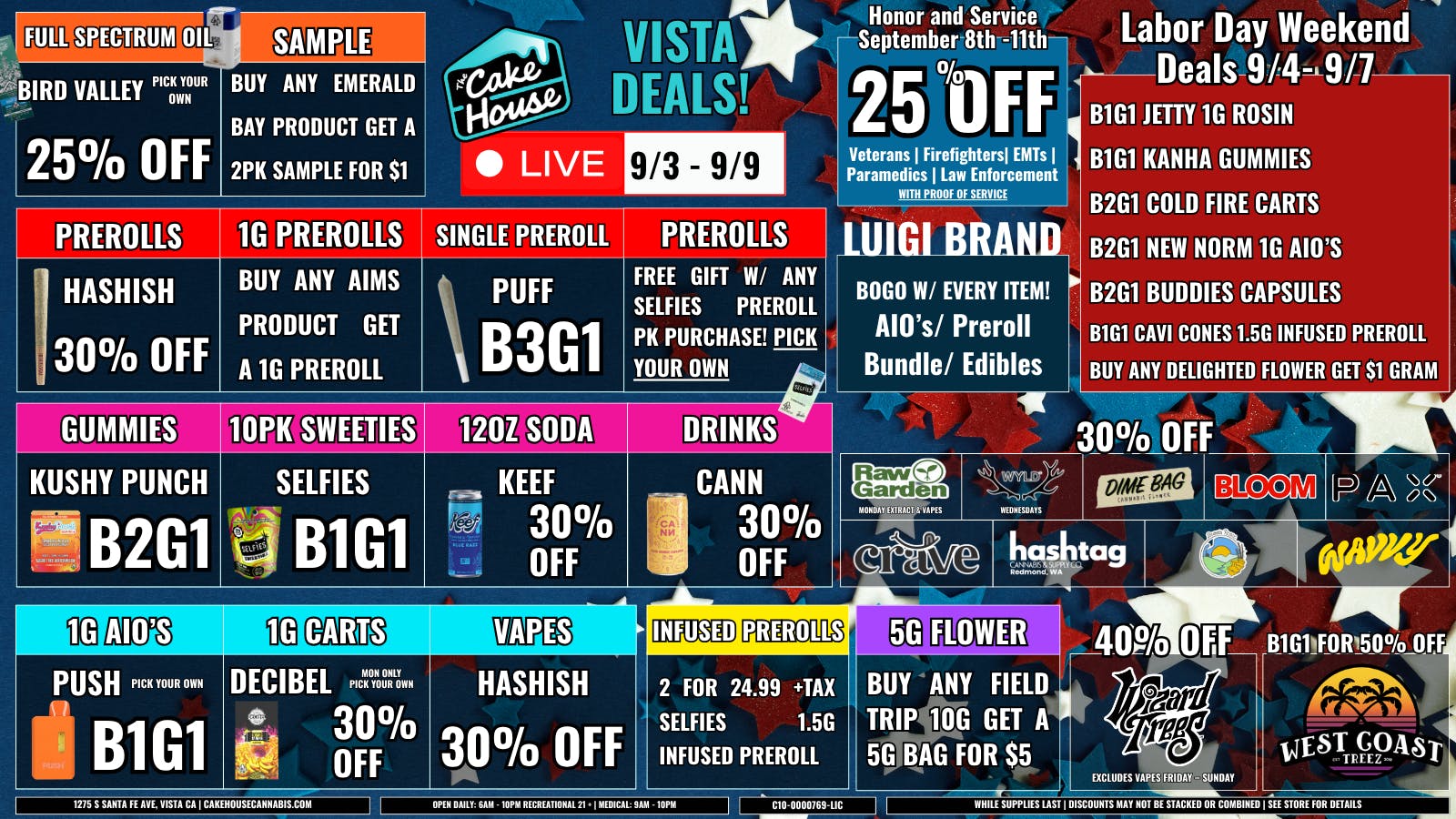 The Cake House - Vista 9/3 - 9/9: TCH Vista Weekly Deals!