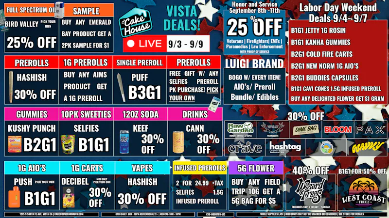 The Cake House - Vista 9/3 - 9/9: TCH Vista Weekly Deals!
