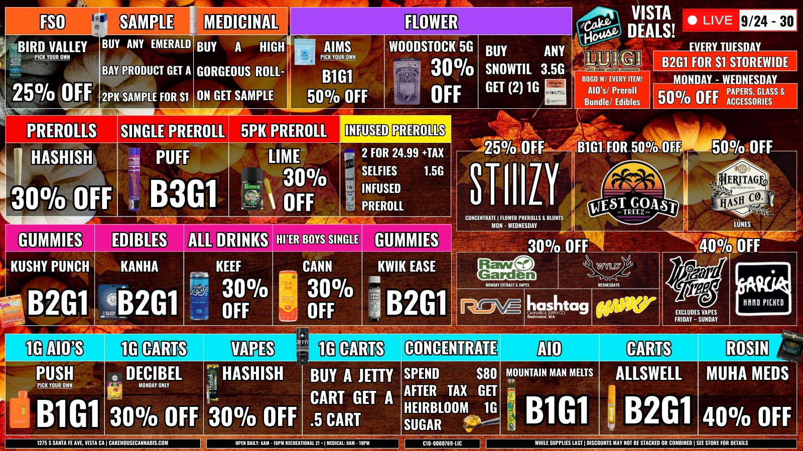 The Cake House - Vista 9/24 - 30: TCH Vista Weekly Deals!