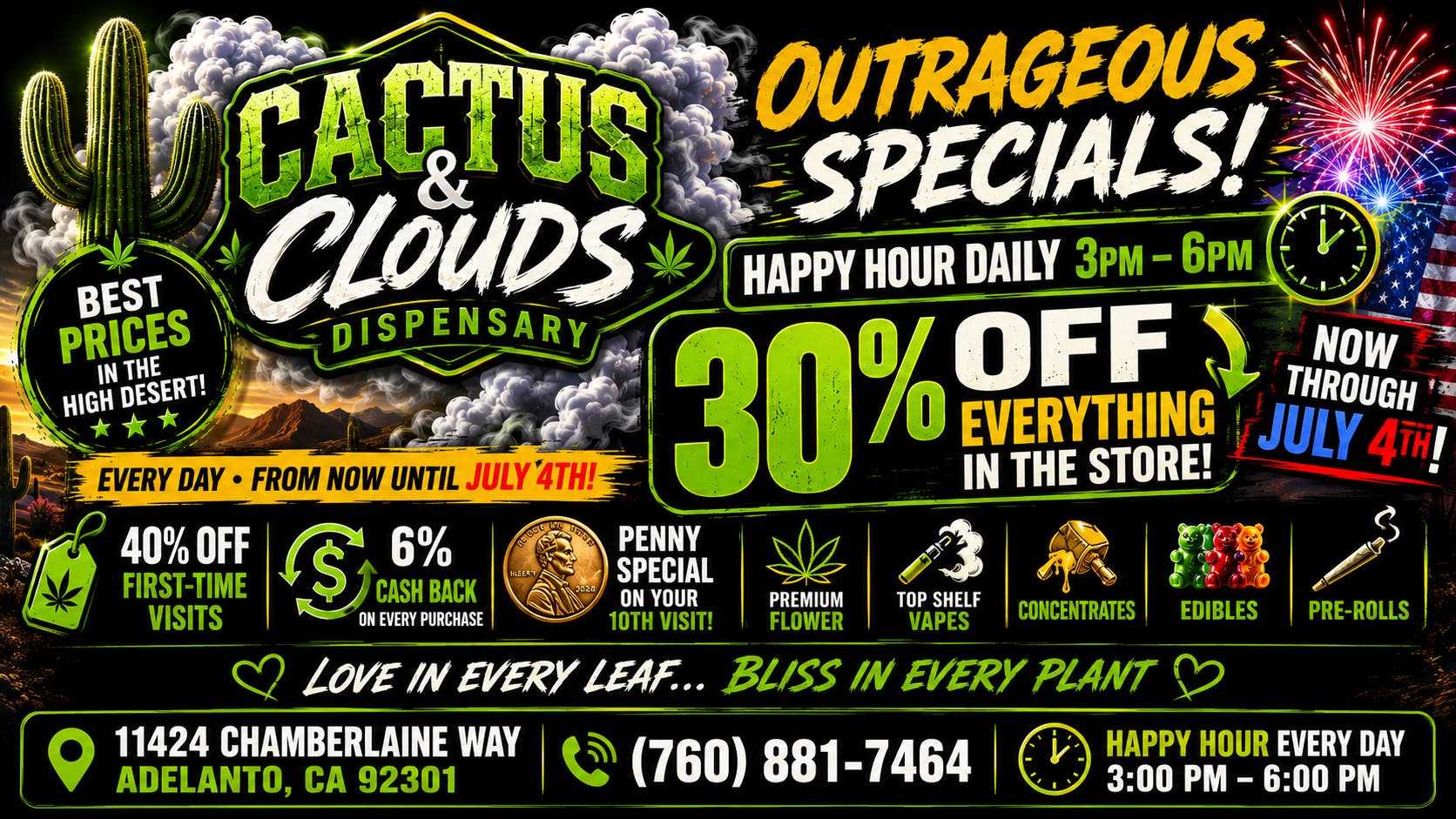 Cactus & Clouds HAPPY HOUR OUTRAGEOUS SPECIALS