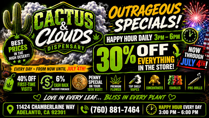 Cactus & Clouds HAPPY HOUR OUTRAGEOUS SPECIALS