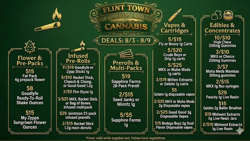 Flint Town Cannabis WEEKEND DEALS 8/3-8/9
